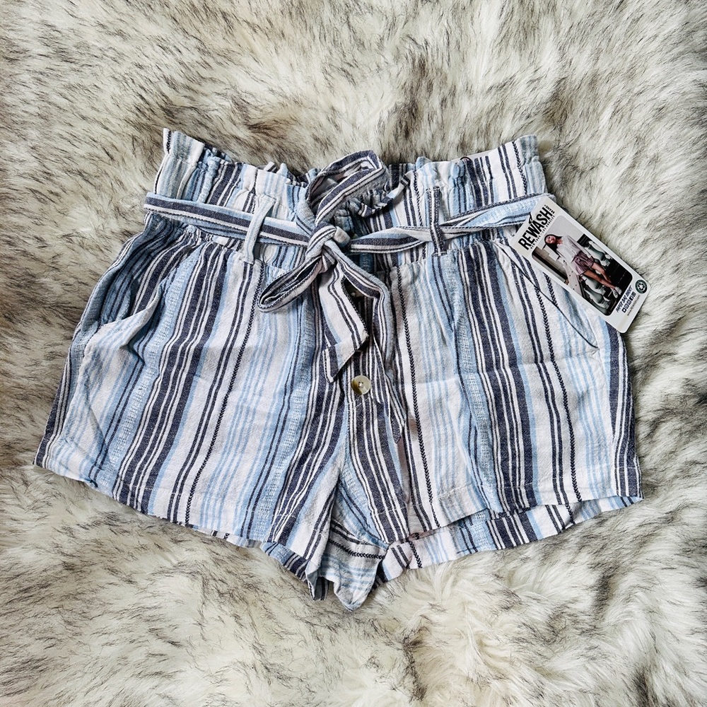 Rewash Striped Tie Waist Belt Paper Bag short